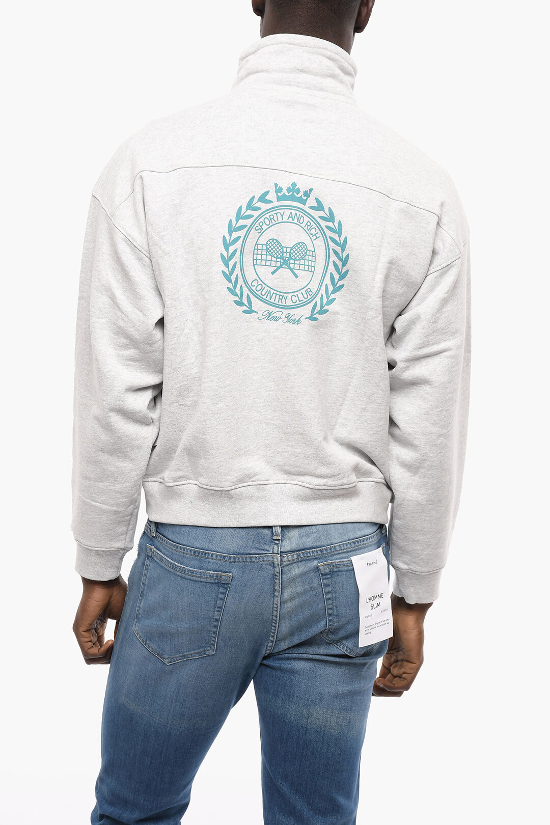 Sporty & Rich Solid Color Sweatshirt with Contrasting Print and Half