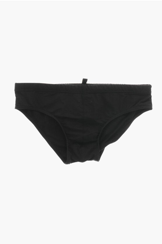 Dsquared2 Solid Color Swim Brief With Printed Maxi Logo In Black