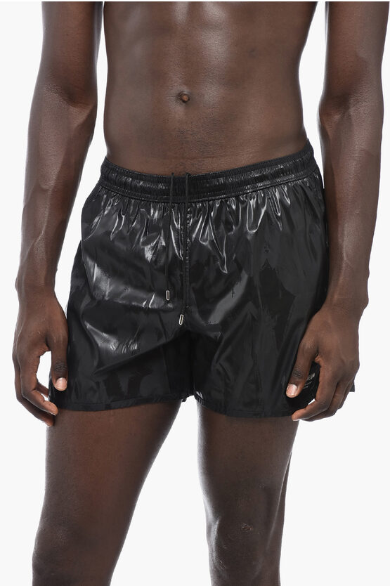 Shop Alexander Mcqueen Solid Color Swim Shorts With Graffiti Print