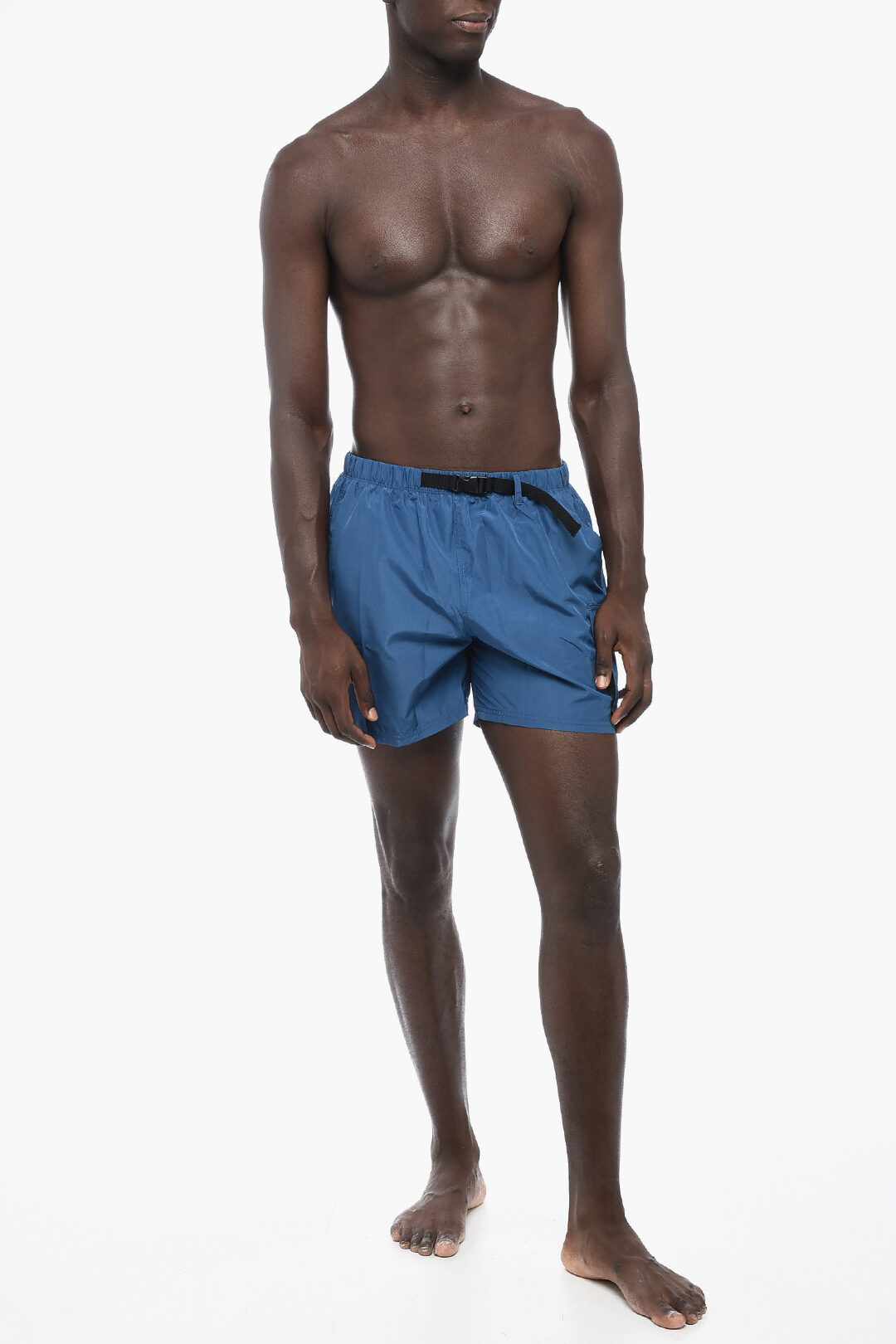 Solid Color Swim Shorts with Industrial Belt