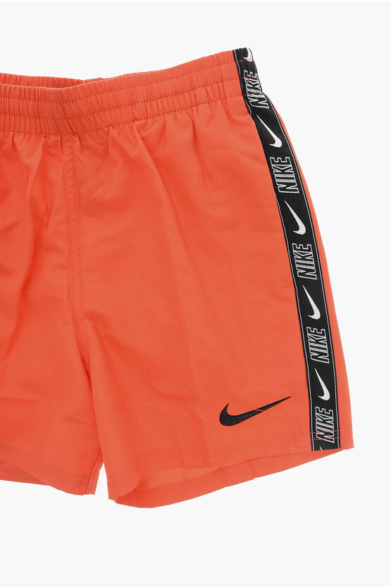 Solid Color Swim Shorts with Logoed Side Band