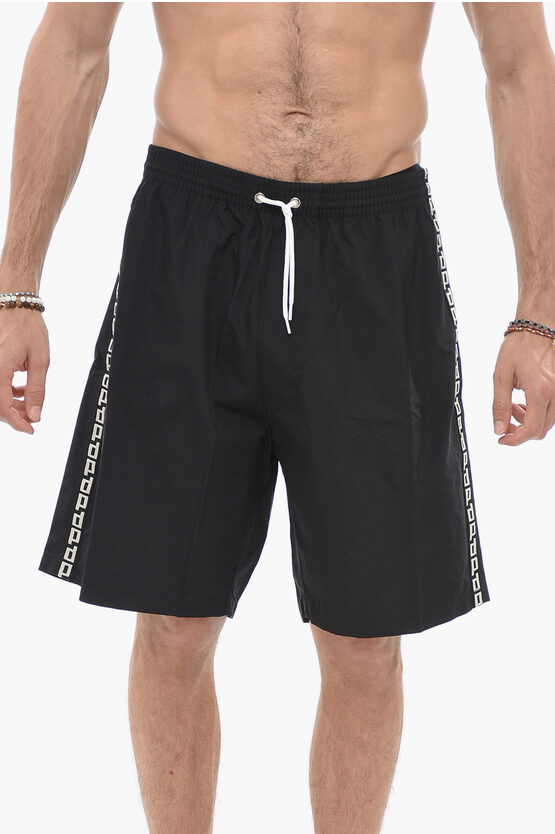 Polar Skate Solid Color Swim Shorts With Logoed Side Band In Black