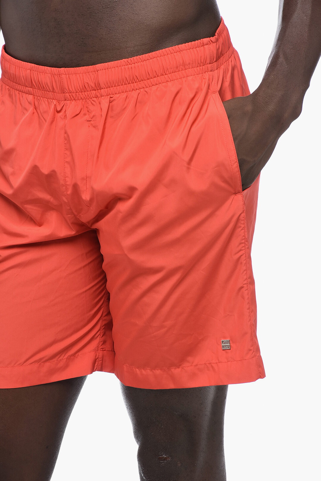 Givenchy Solid Color Swim Shorts with Silver Tone Logo men Glamood Outlet