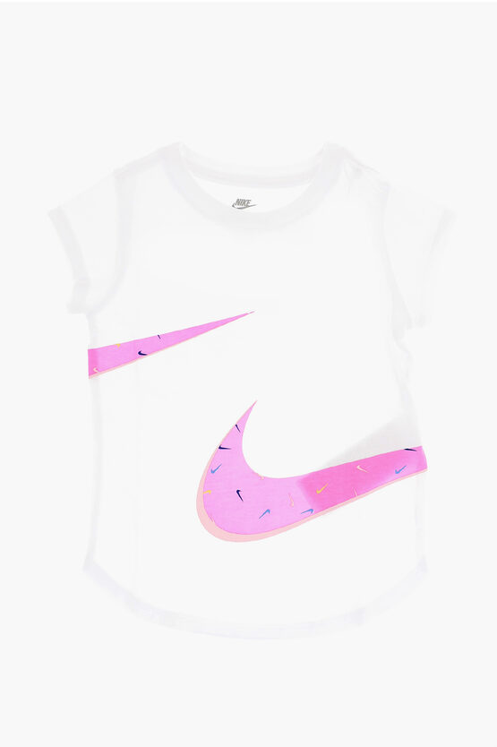 Nike Solid Color Swooshfetti Crew-neck T-shirt With Contrasting L In White