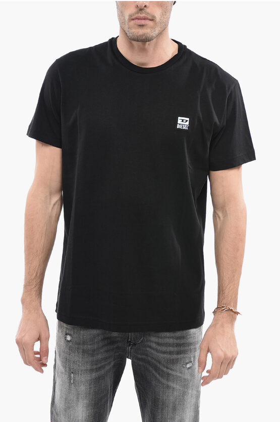 Diesel Solid Colour T-diegos-k30 Crew-neck T-shirt With Contrasting In Black