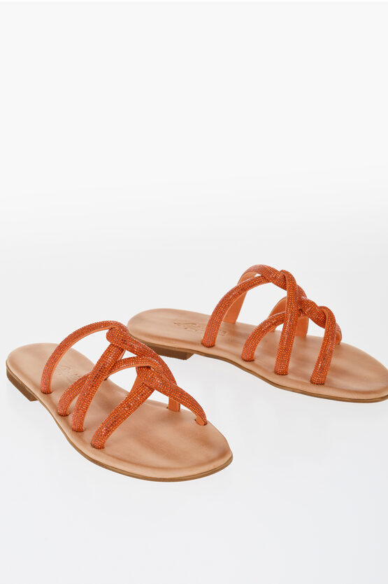 Kima Solid Color Taso Flat Sandals With Rhinesstone Embellished B