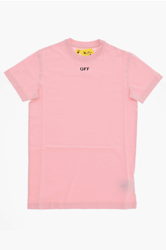 Off-white Solid Colour Tee Dress With Printed Logo In Pink