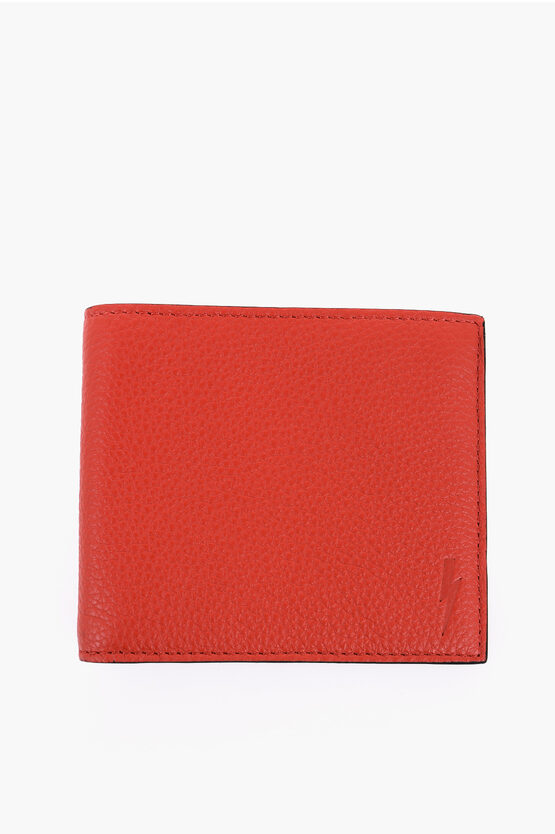 Shop Neil Barrett Solid Color Textured Leather Bi-fold Wallet