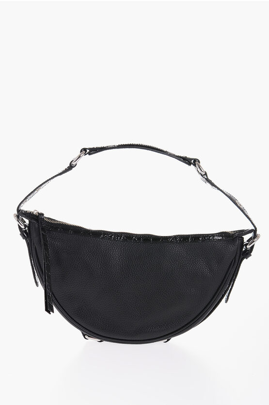 By Far Solid Color Textured Leather Gib Hobo Bag With Crocodile Eff In Black