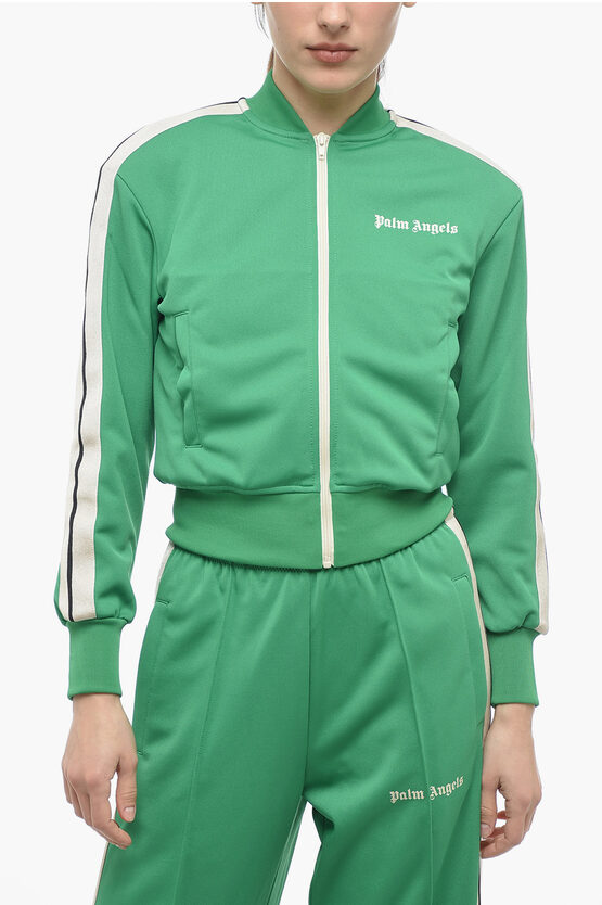 Palm Angels Solid Color Track Sweatshirt With Contrasting Side Bands In Green