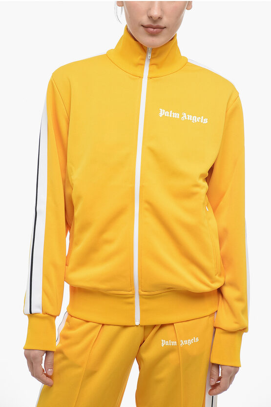 Palm Angels Solid Color Track Sweatshirt With Contrasting Side Bands In Yellow