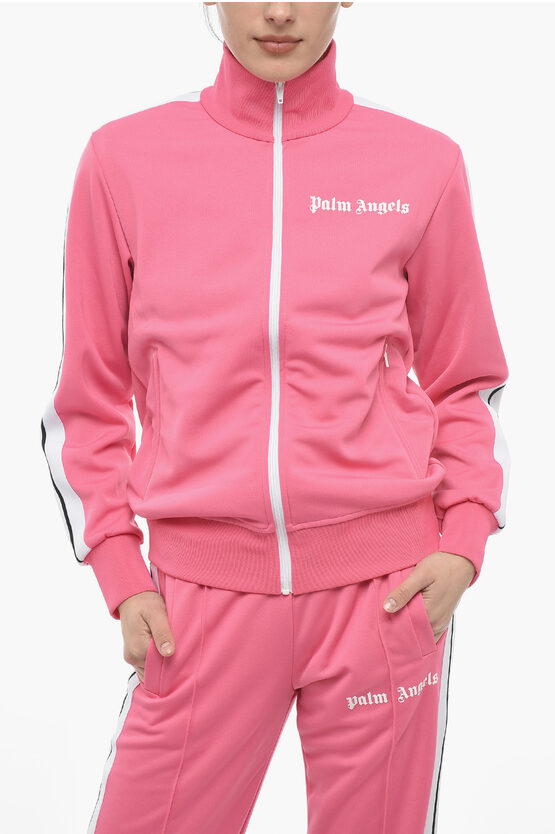 Palm Angels Solid Color Track Sweatshirt With Contrasting Side Bands In Pink
