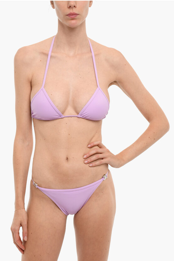 Alyx Solid Color Triangle Bikini With Micro Buckles In Purple