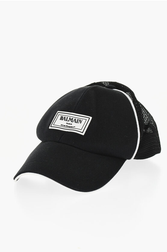 Balmain Solid Color Trucker Cap With Contrasting Details In Black