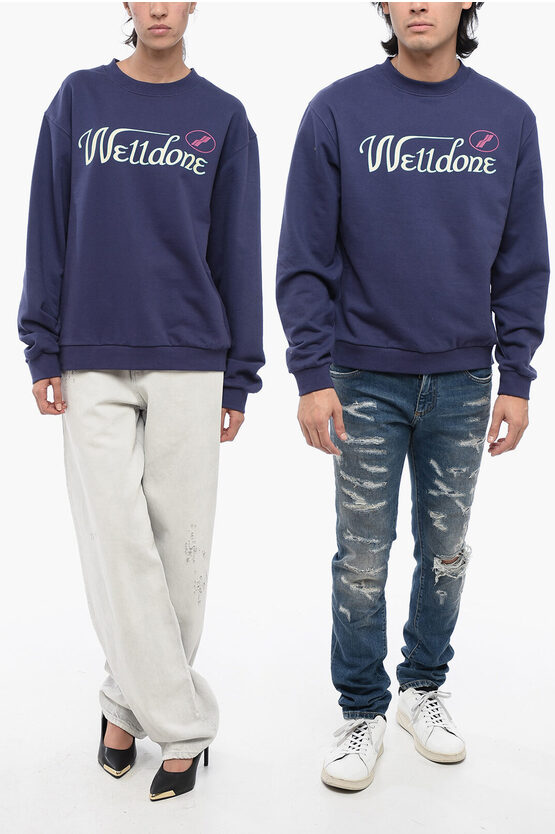 We11 Done Solid Color Unisex Crew-neck Sweatshirt With Printed Logo