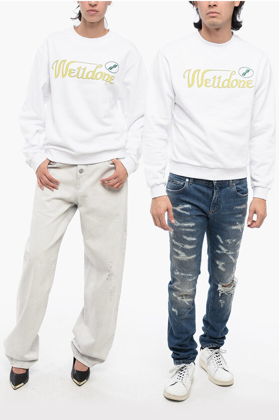 Shop We11 Done Solid Color Unisex Crewneck Sweatshirt With Printed Logo