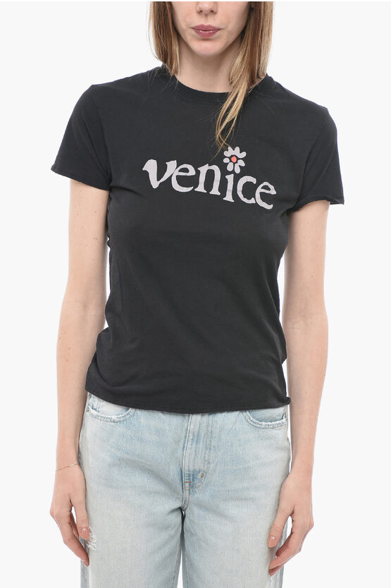 Shop Erl Solid Color Unisex Venice Be Nice Crew-neck T-shirt