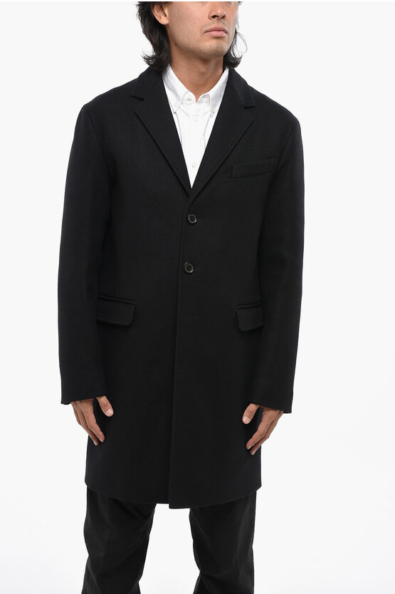 Dsquared2 Solid Color Virgin Wool Blend Single-breasted Coat In Black
