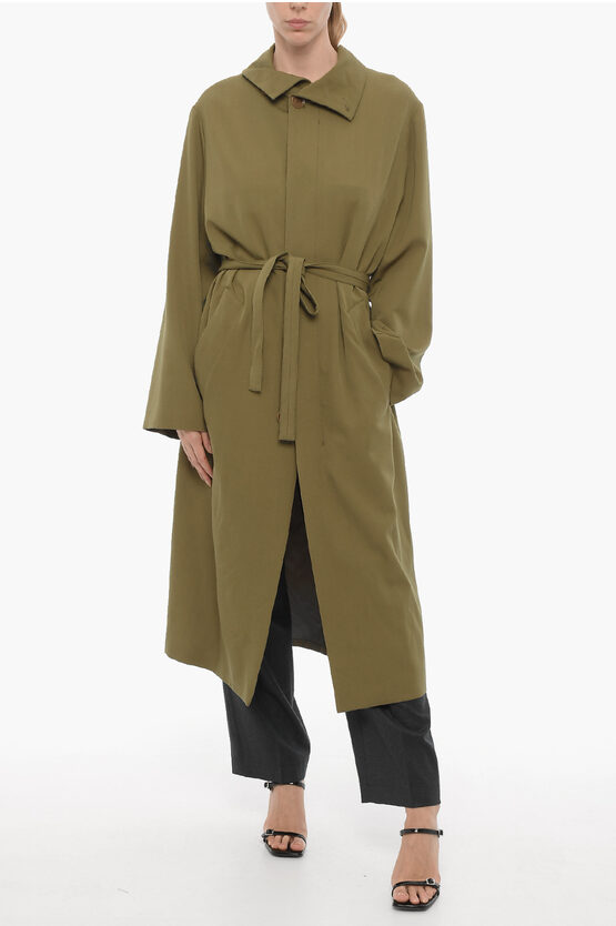 Shop Lemaire Solid Color Virgin Wool Coat With Belt