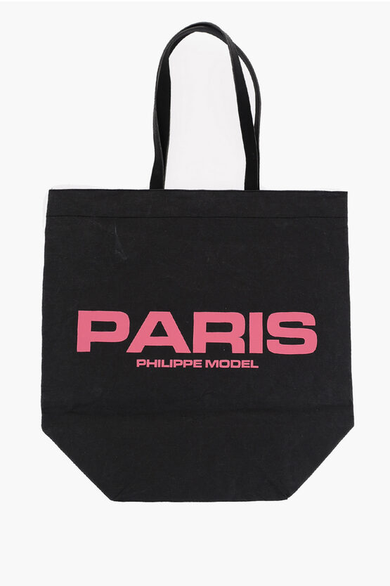 Philippe Model Paris Solid Colour Vivienne Shopper Bag With Contrasting Print In Black