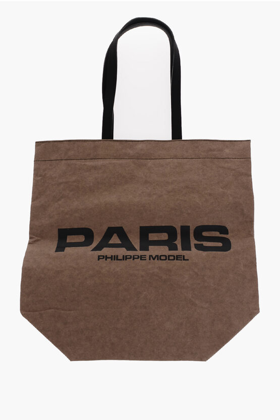 Philippe Model Paris Solid Colour Vivienne Shopper Bag With Contrasting Print In Brown