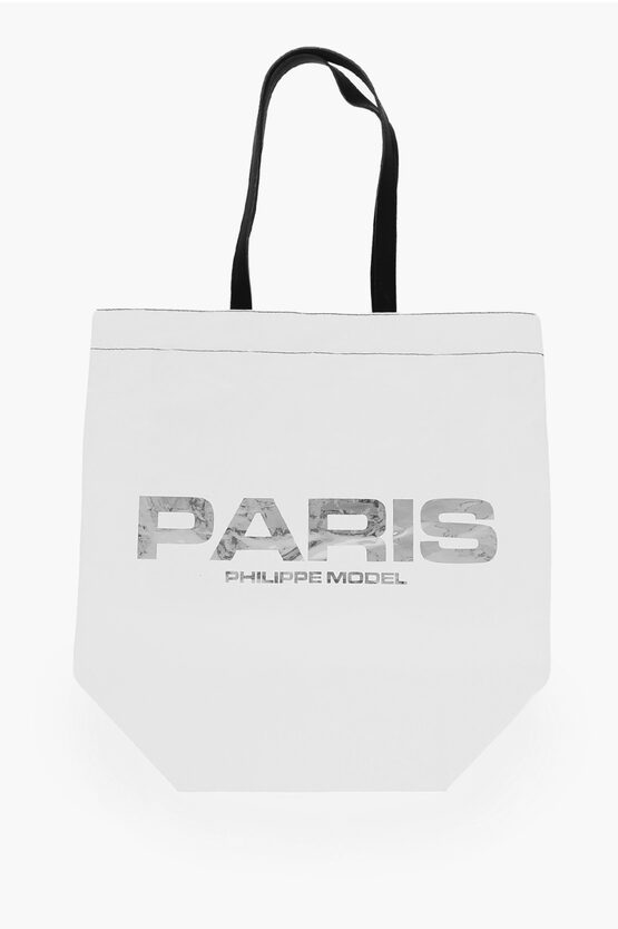 Philippe Model Paris Solid Color Vivienne Shopper Bag With Contrasting Print In White