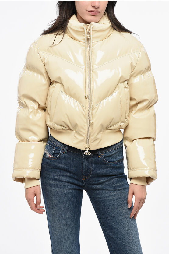 Diesel Solid Color W-crema Bomber Down Jacket With Super-shiny Viny Grösse S In Neutral