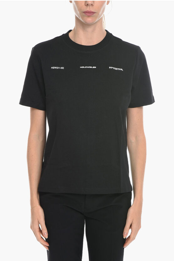 Holzweiler Solid Color W.kjerag National Crew-neck T-shirt With Back Pr In Black