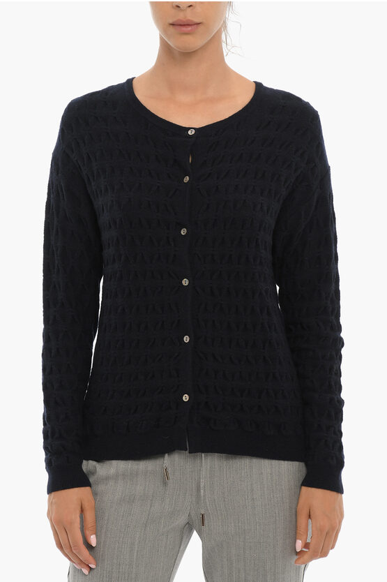 Woolrich Solid Color Wool And Cashmere Crew-neck Cardigan In Black