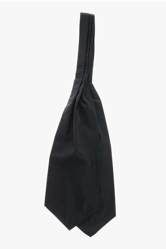 Corneliani Solid Color Wool And Silk Ascot Tie With Tone On Tone Stripe In Black