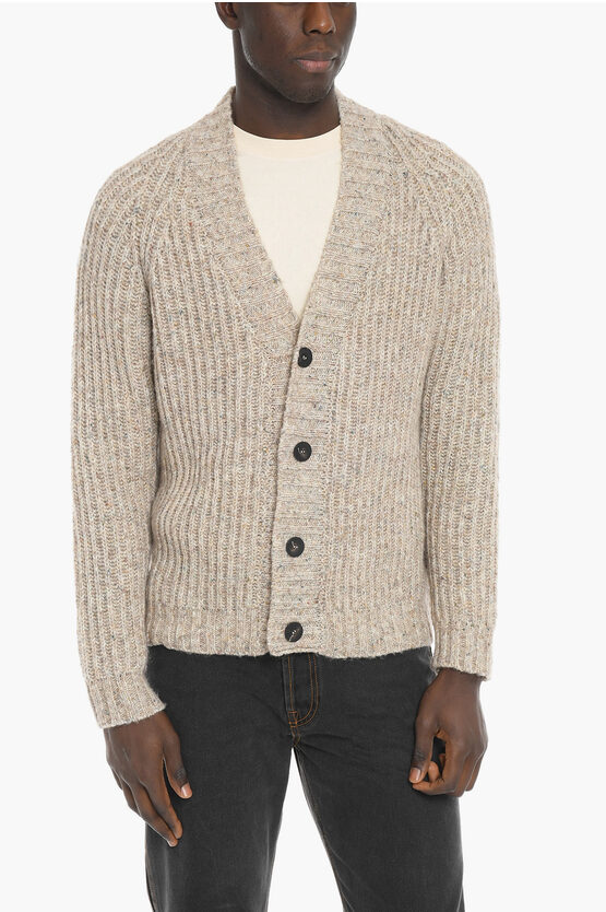 Irish Crone Solid Color Wool Blend Cardigan In Neutral