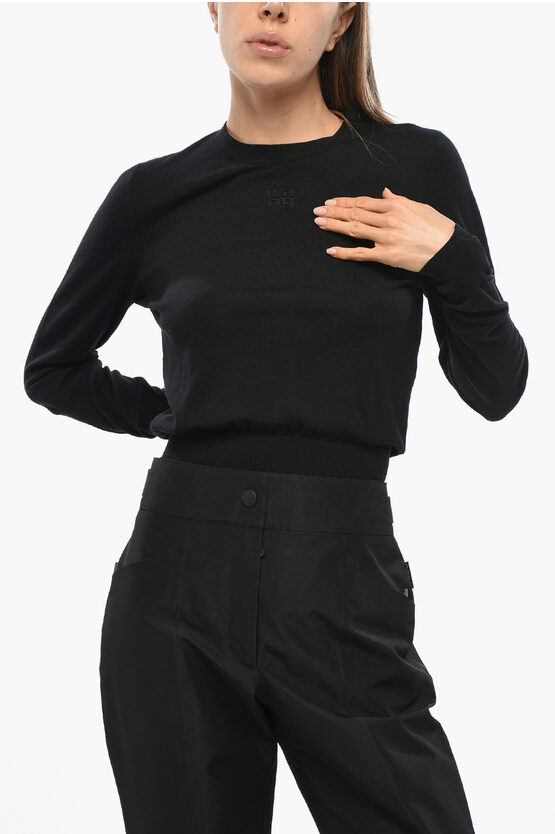 Alexander Wang Solid Color Wool Crew-neck Sweater In Black