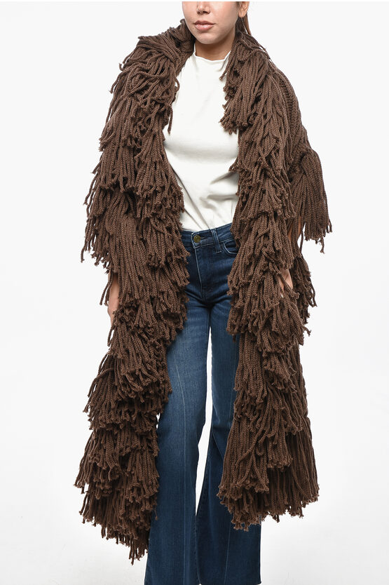 Dsquared2 Solid Color Wool Maxi Scarf With Fringes