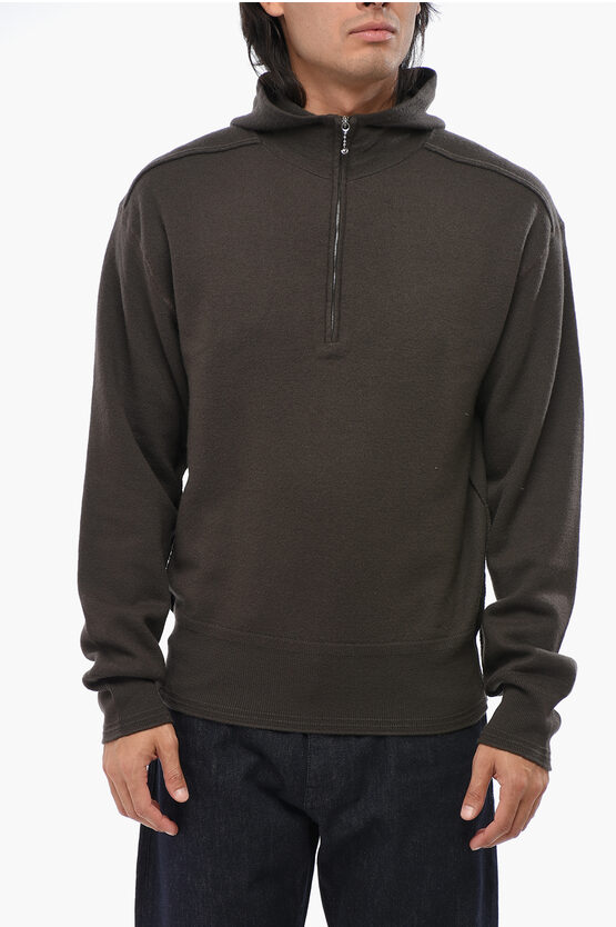 Burberry Solid Color Wool Sweater With Hood In Brown