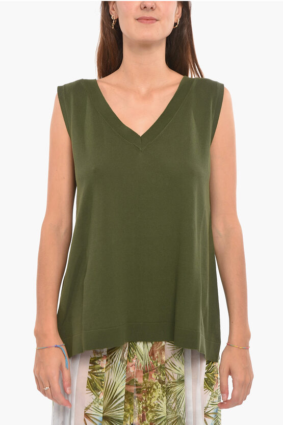Altea Solid Colored Oversized Top With V-neckline In Green