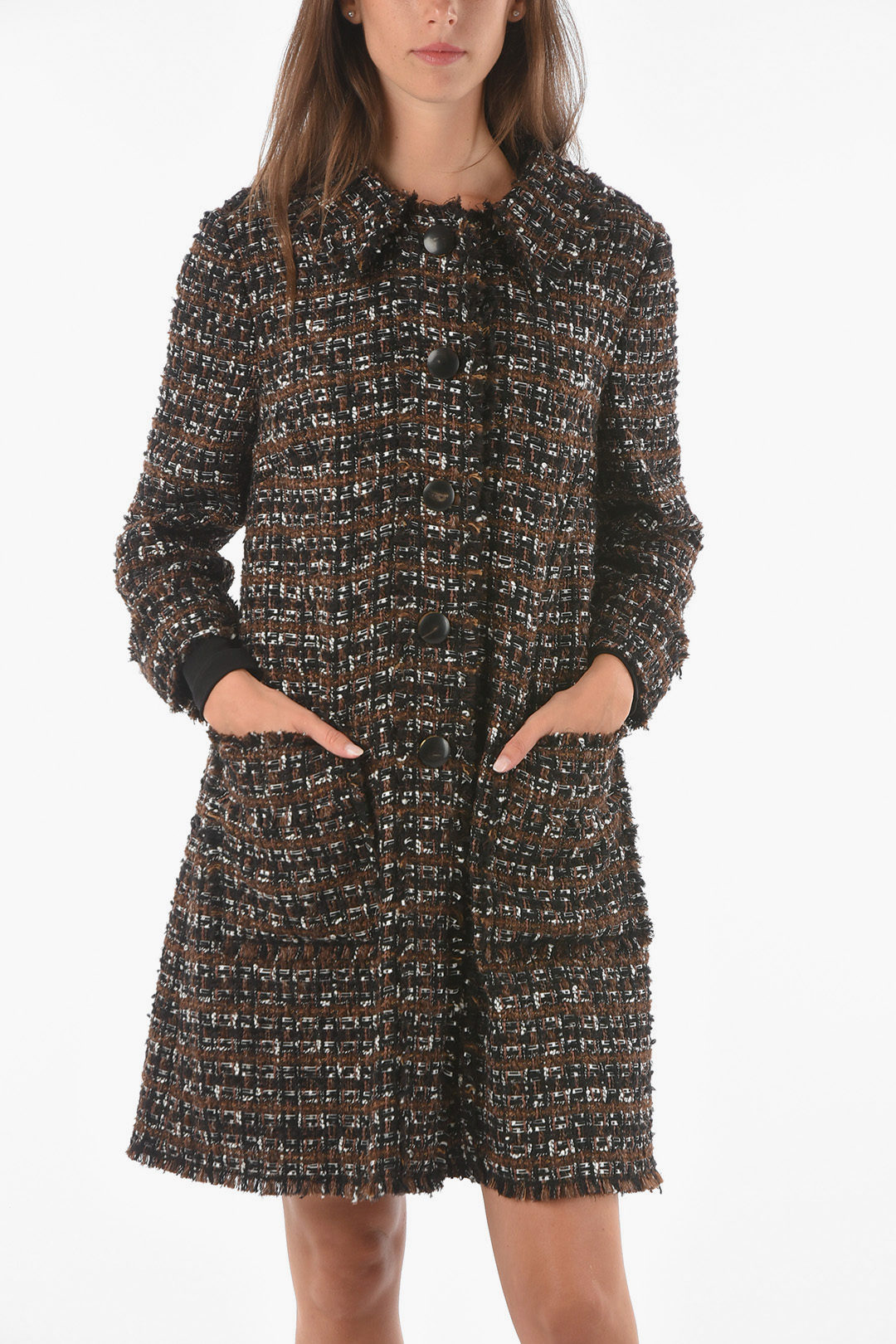 Cappotto doppio petto in lana - Marrone scuro/righe - DONNA | H&M IT