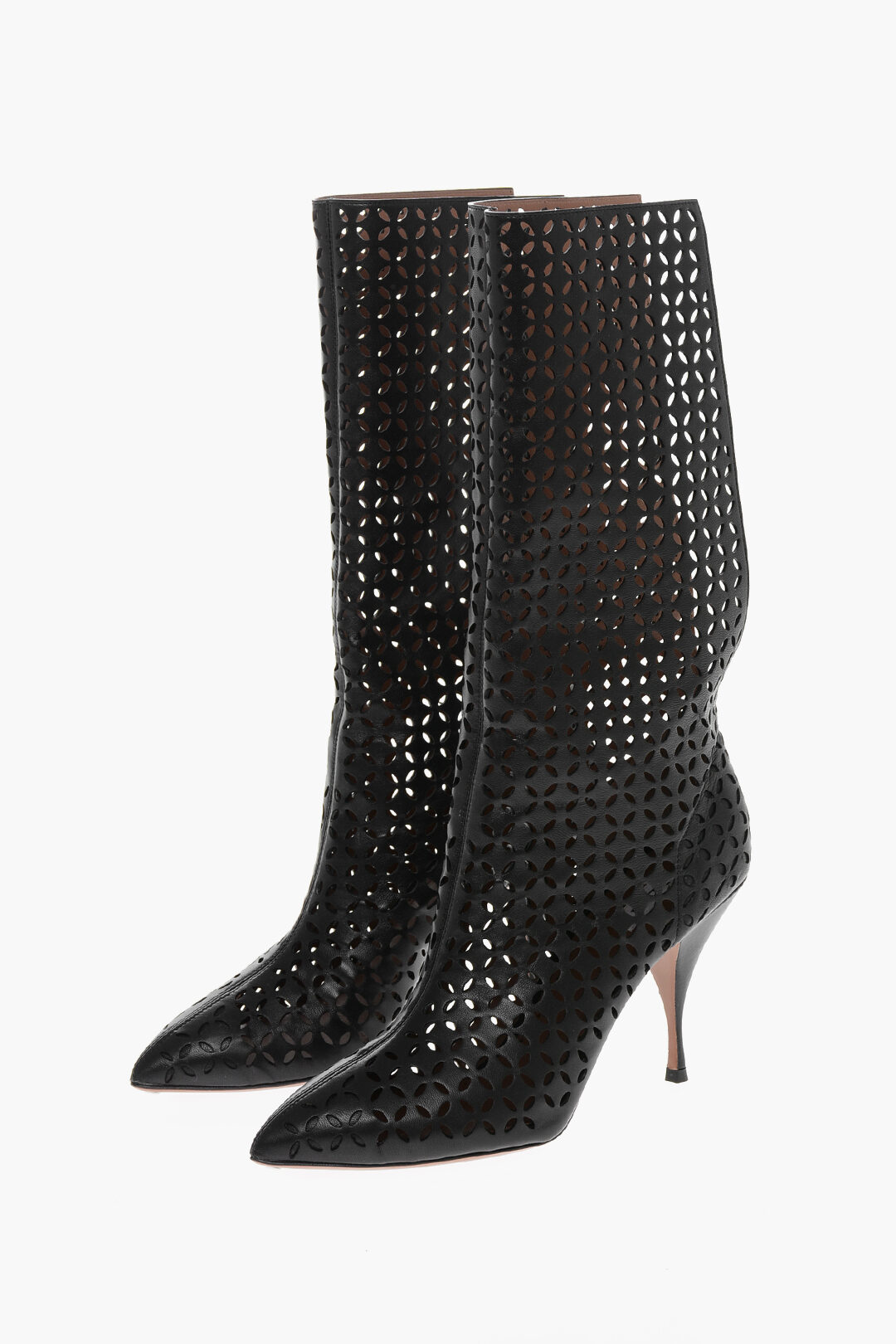 Alaia Spool Heel Perforated Leather Boots 9 5cm damen Glamood Outlet