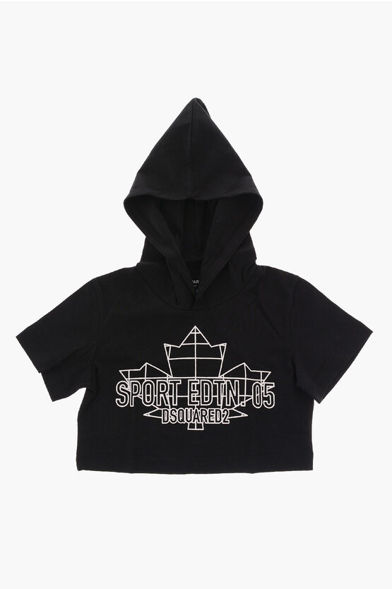 Dsquared2 Sport Edtn.05 Contrasting Printed T-shirt With Hood In Black