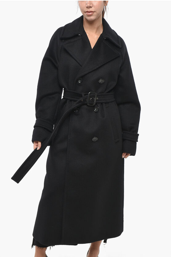 Max Mara Sportmax Double-breasted Virgin Wool Coat In Black