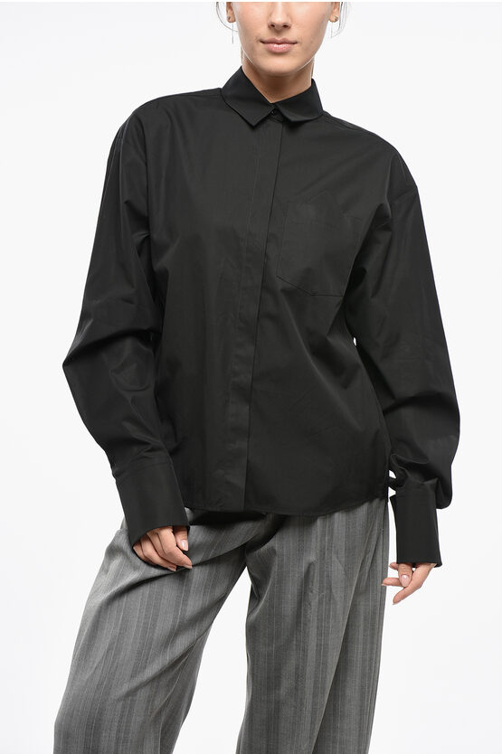 Max Mara Sportmax Popeline Gesso Shirt With Hidden Buttoning Grösse 44 In Black