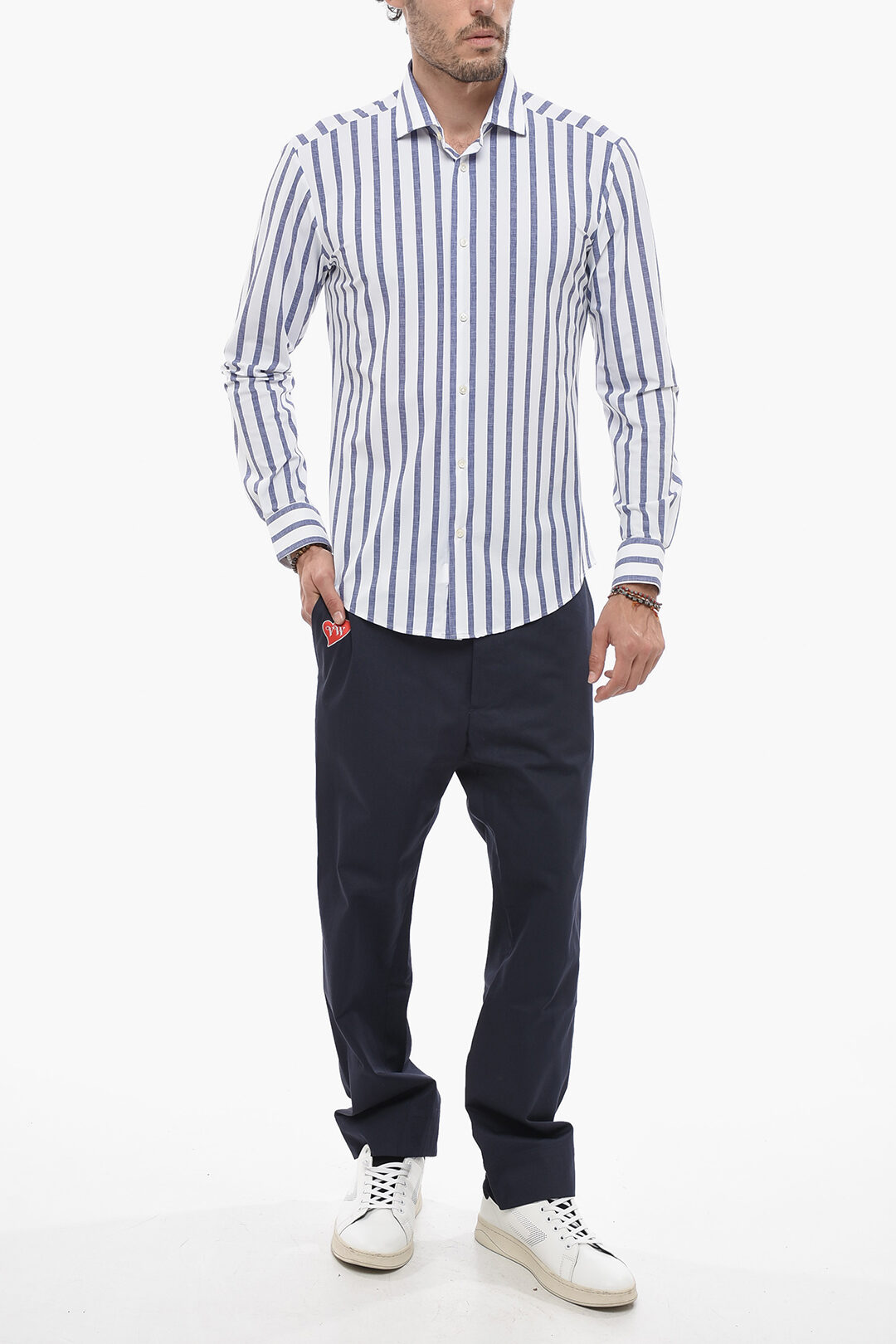 0700~Spread Collar Awning Striped Shirt main image 0