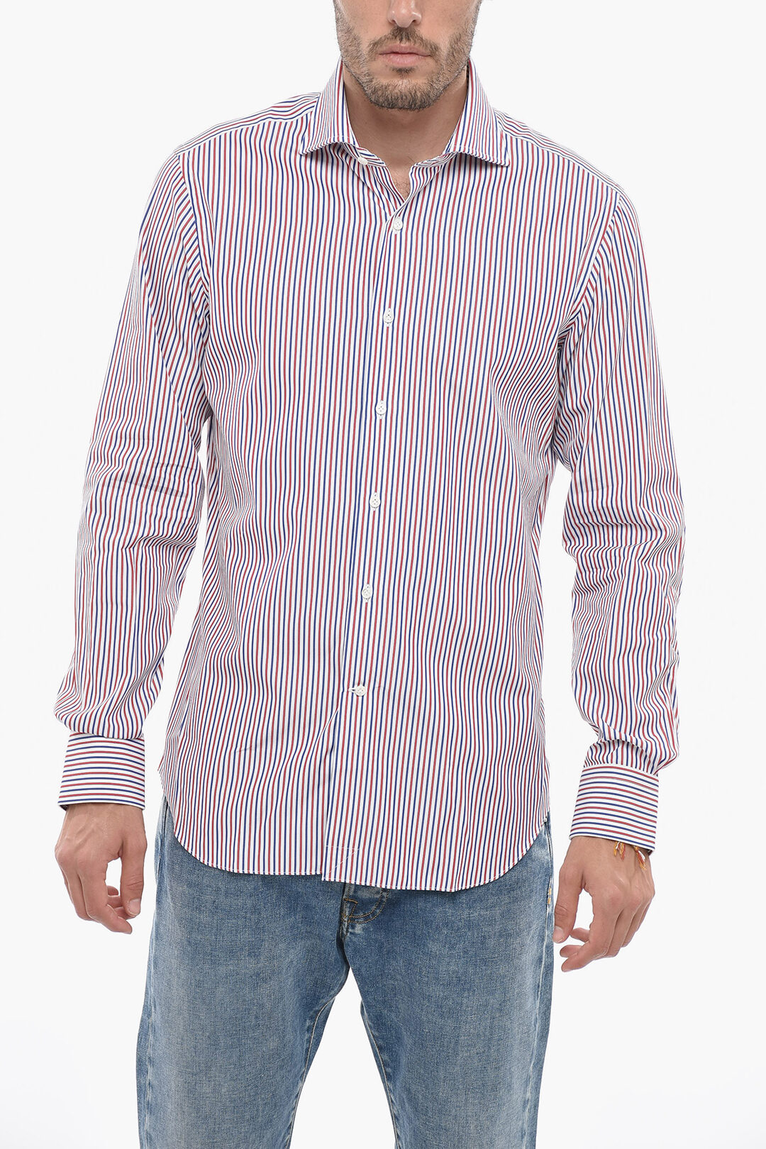 Alessandro Gherardi Spread Collar Awning Striped Shirt men - Glamood Outlet