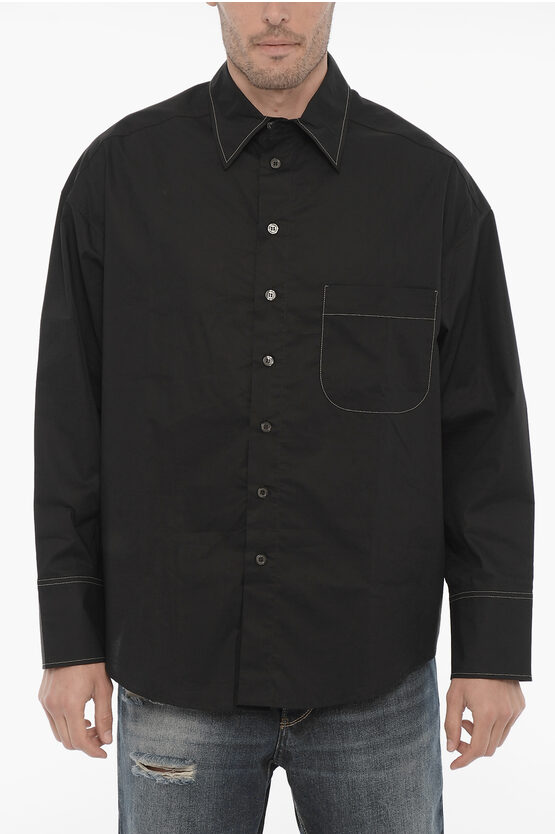 Rold Skov Spread Collar Cotton Popeline Shirt In Black