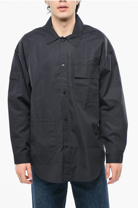 Lownn Spread Collar Cotton Utility Shirt In Black