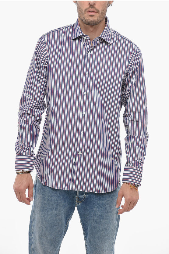 Shop Alessandro Gherardi Spread Collar Pencil Striped Shirt