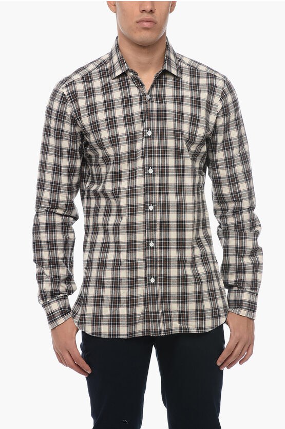 Shop Barba Napoli Spread Collar Plaid Motif Shirt