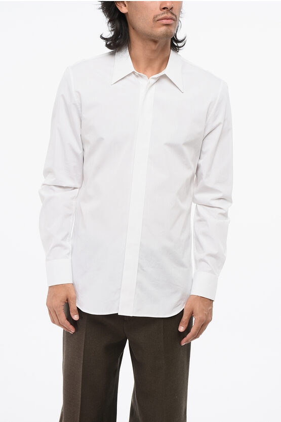 Alexander Mcqueen Spread Collar Poplin Cotton Shirt In White