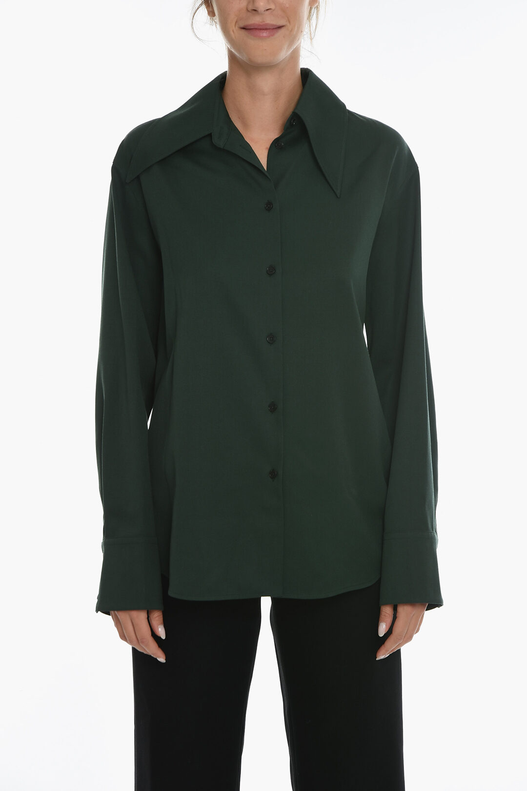 Jil Sander band-collar poplin shirt - Green