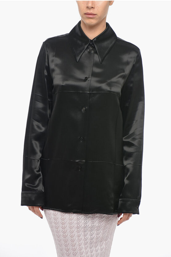 Jil Sander Spread Collar Satin Shirt In Black