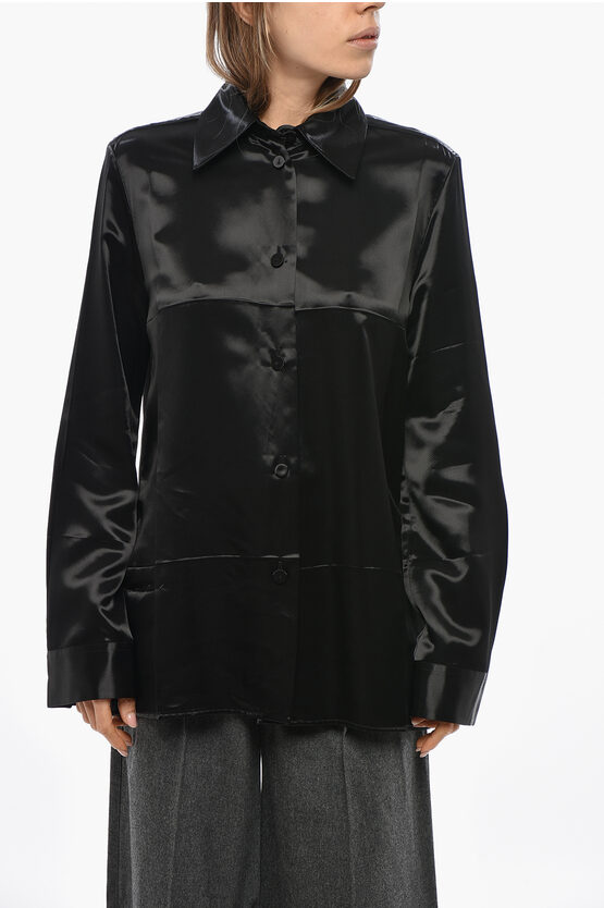 Jil Sander Panelled Satin-finish Shirt - Women's - Viscose/cupro In Black